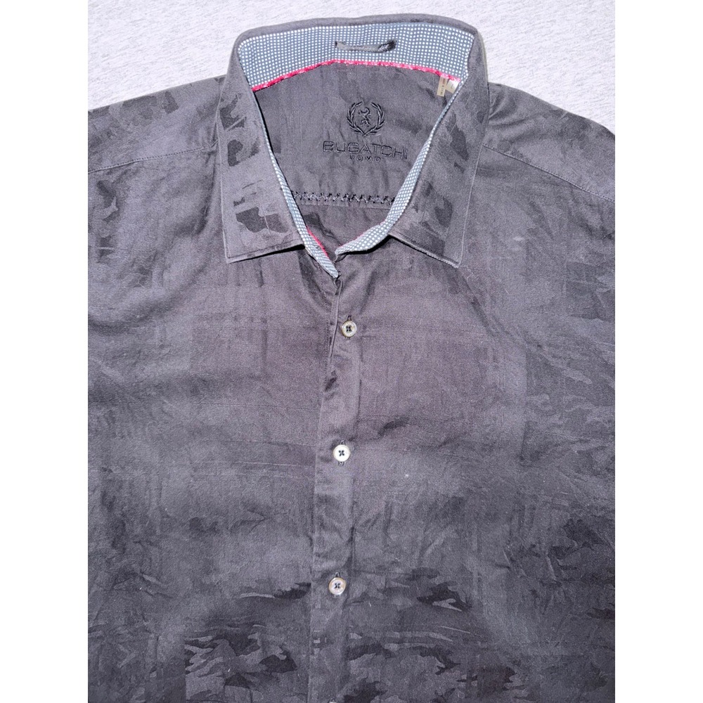 Bugatchi Uomo Mens Large Classic Fit Black Jacquard Button Down Shirt Minimalist